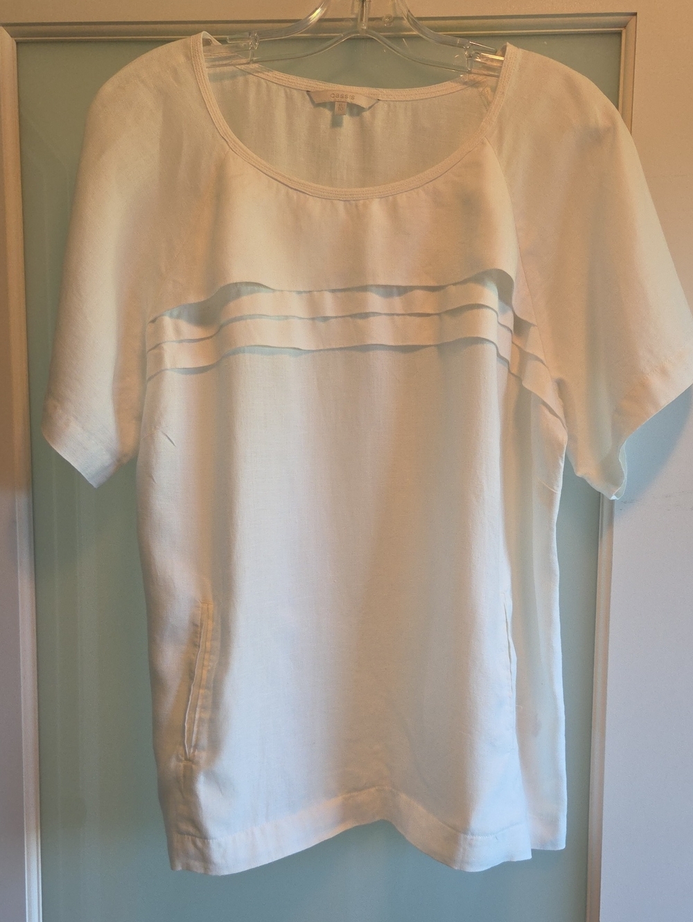 Lightweight 100% Linen White/Off-White Women's Scoop-Neck Top XL